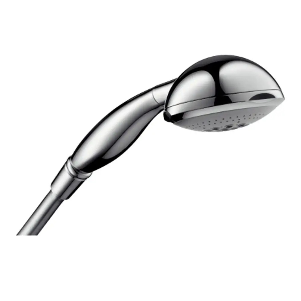 Handbrause von AXOR mit glattem, ergonomischem Design in Chrom-Optik und Details, die eine einfache Reinigung ermöglichen.